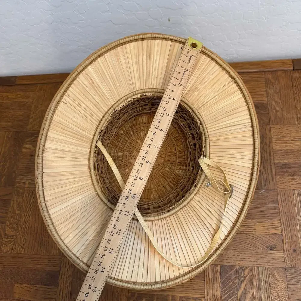Vintage 50s Hand-Woven Bamboo Safari Pith Helmet with Chin Strap